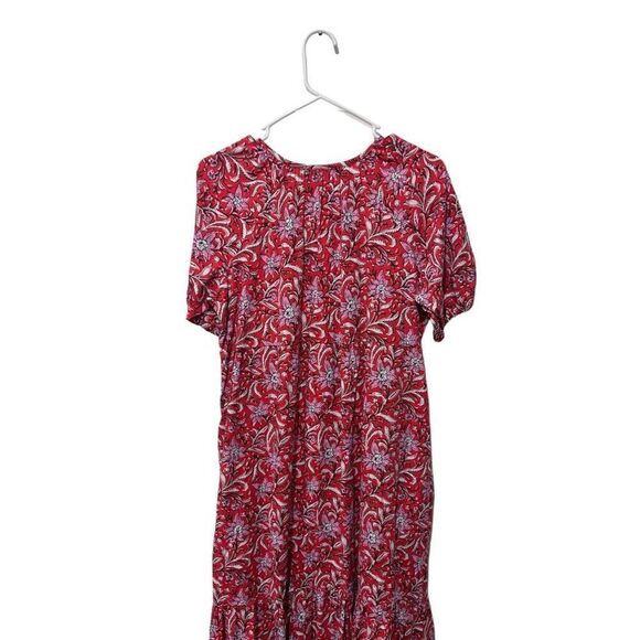 LOFT Puff Sleeve Split Neck Floral Tiered Pocket Shirt Dress Red Size Medium - Picture 7 of 13